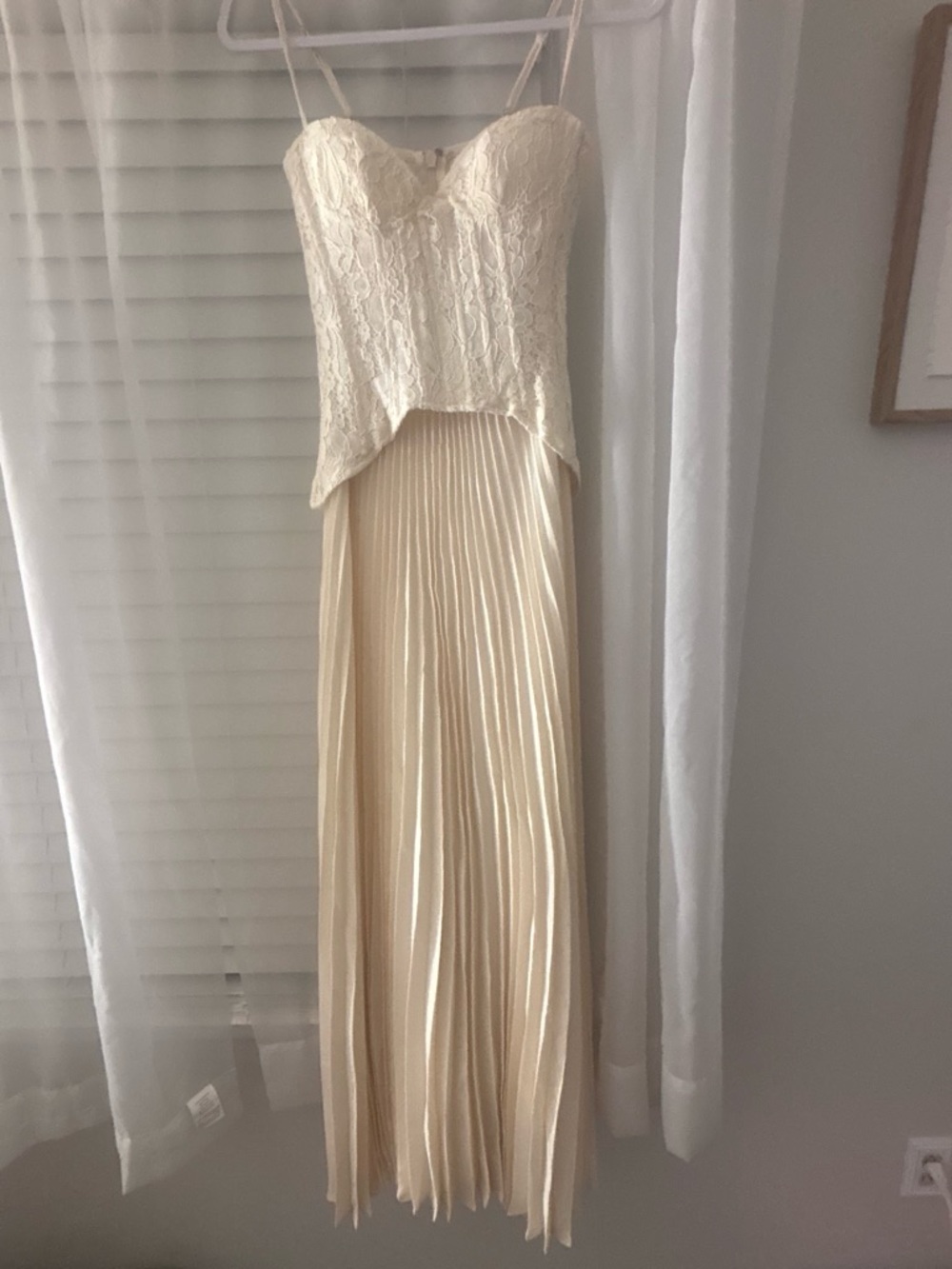 Fashion Nova Cream Lace Bustier Pleated Maxi Dress